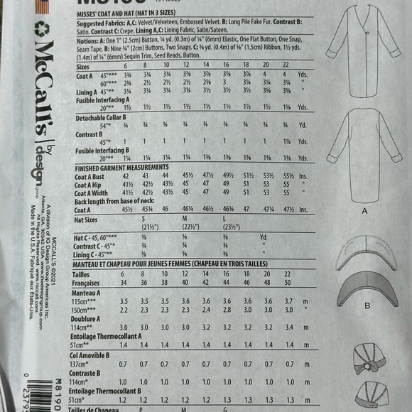 M8190 McCall’s Costume Vintage Coat Pattern - Picture 3 of 3